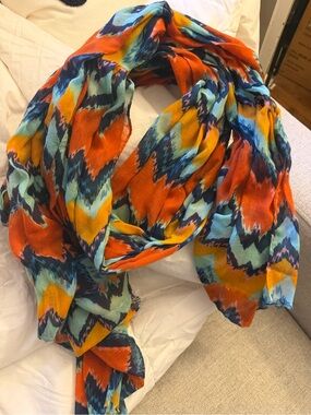 Vibrant Chevron Print Lightweight Scarf - Orange & Teal